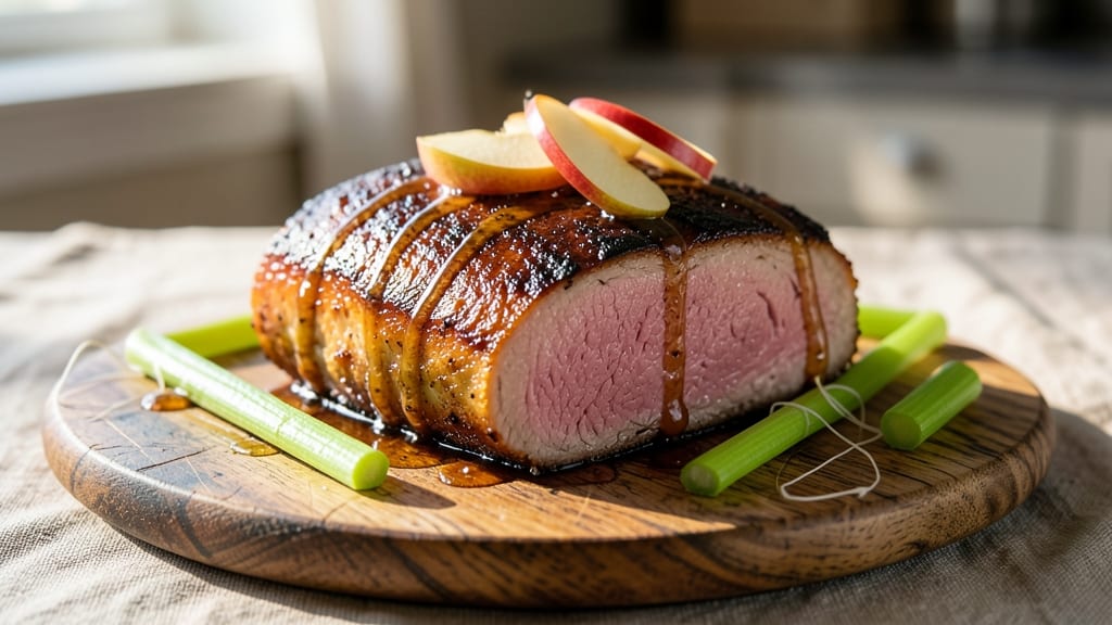 Amanda Freitag's Pork on Pork Recipe: Celery Crown Crunch Over Sweet-Tart Glaze