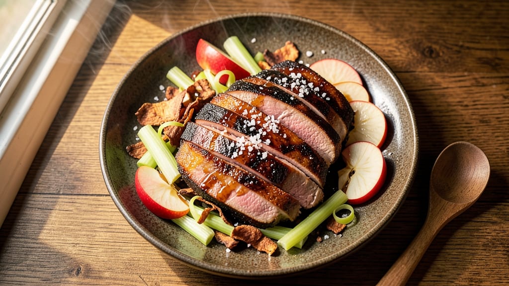 Apple Smoked Pork Loin Recipe: Celery Crown Crunch Over Smoky Applewood Gravy