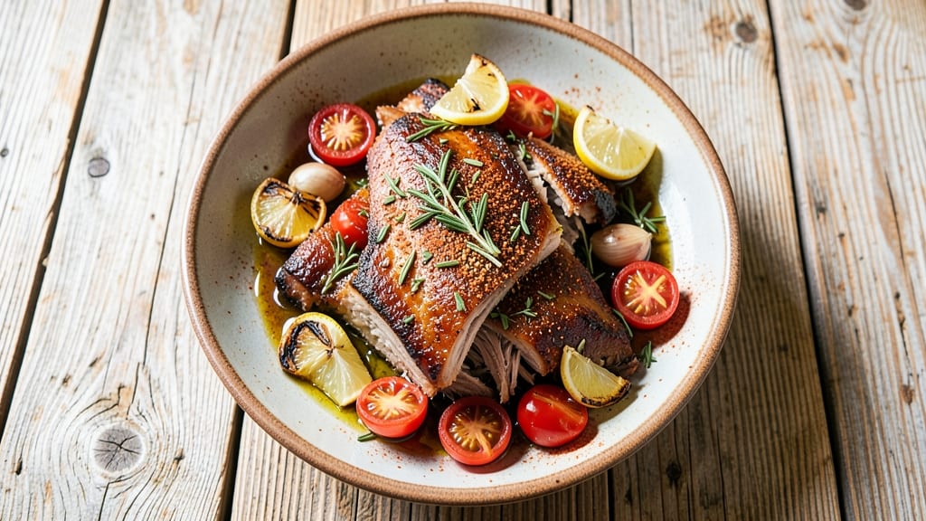 Mediterranean Pulled Pork Recipe: Herb-Infused Crunch Over Lemon-Garlic Gravy