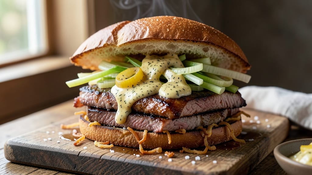 Midwest Pork Tenderloin Sandwiches Recipe: Crispy Celery Crowns Over Smoky Mustard Gravy