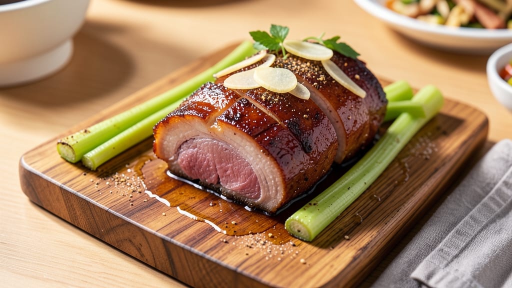 Chinese Pork Roast Recipe Oven: Celery Crown Crunch Over Five-Spice Gravy
