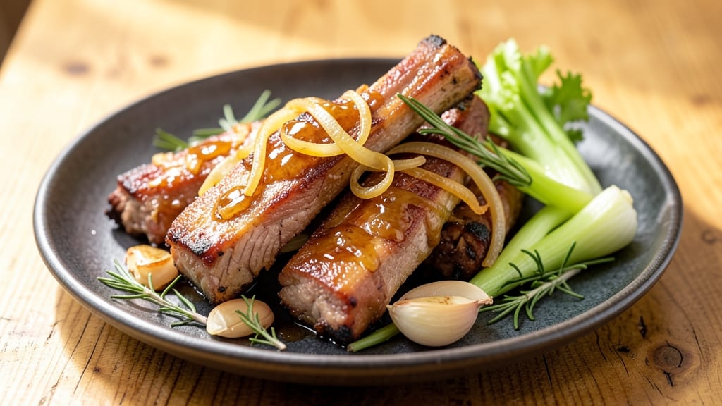 Meaty Pork Bones Recipe: Celery Crown Crunch Over Smoky Herb Gravy