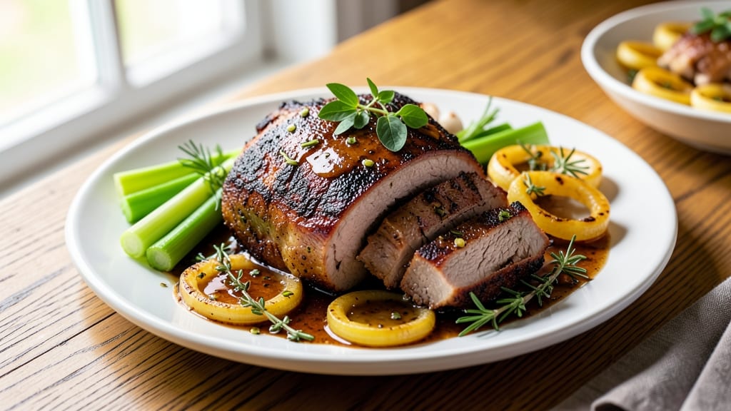 Michael Symon's Pork Shoulder Recipe: Celery Crown Crunch Over Herb Gravy Magic
