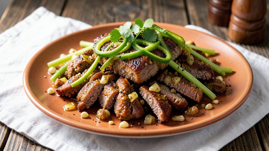 Minced Pork Sisig Recipe: Crispy Celery Crowns Over Smoky Onion Gravy