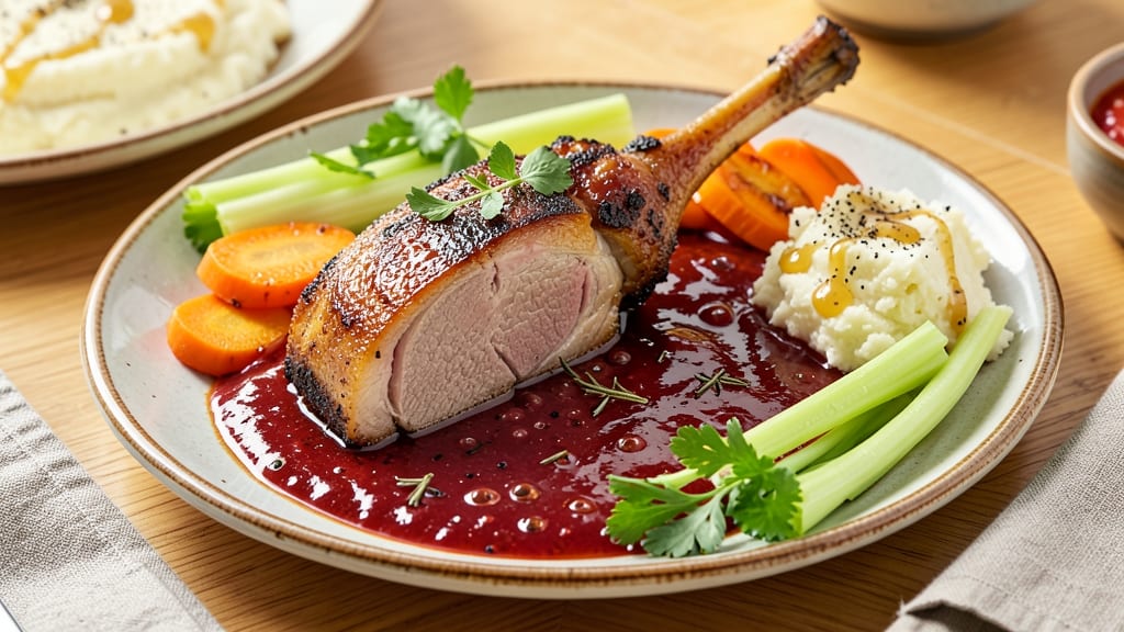Miller's Ale House Pork Osso Buco Recipe: Celery Crown Crunch Over Gremolata-Infused Tomato Gravy