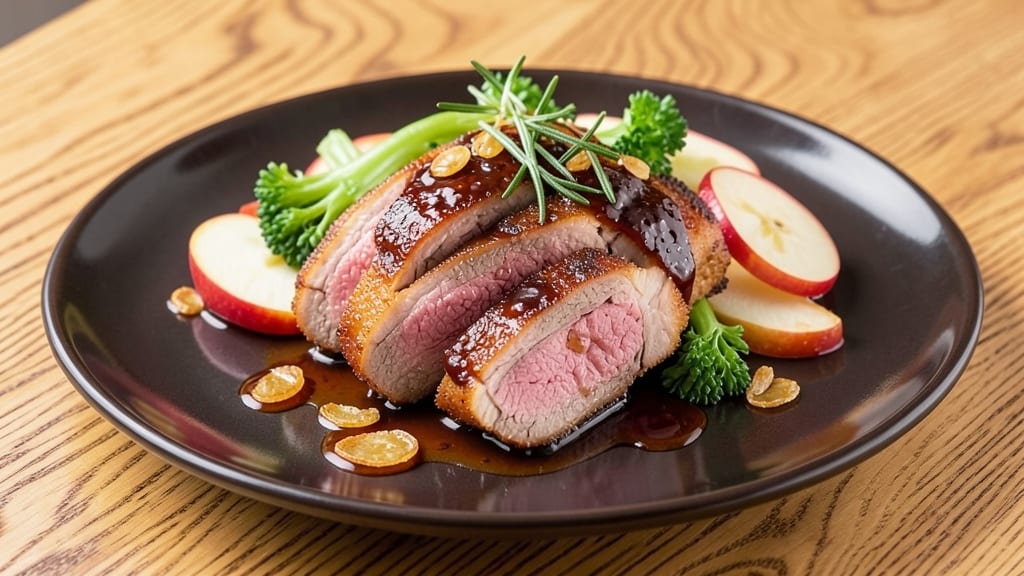 Apple Bourbon Pork Tenderloin Recipe: Celery Crown Crunch Over Spiced Bourbon Sauce