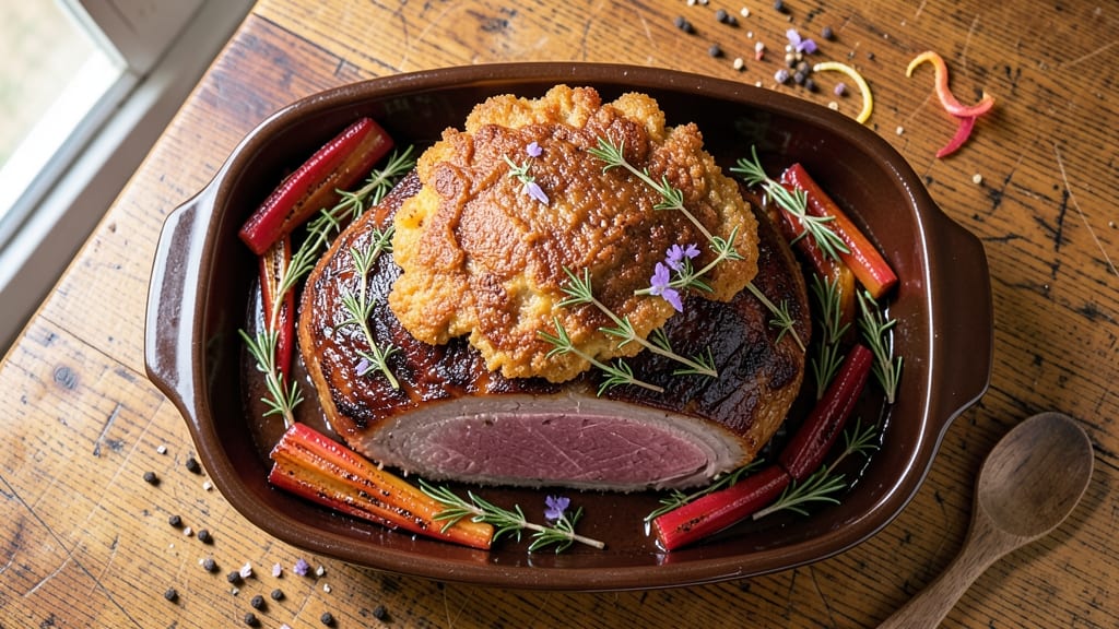 America's Test Kitchen Pork Loin Roast Recipe: Celery Crown Crunch Over Herb-Infused Gravy