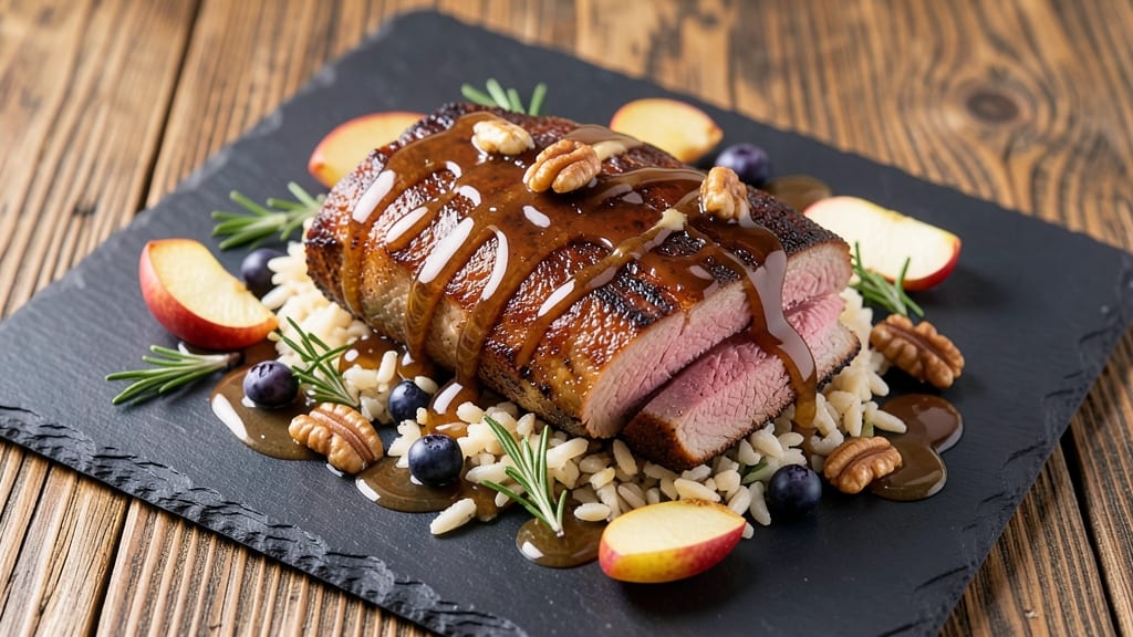 Apple Bourbon Pork Loin Recipe: Spiced Glaze and Crispy Celery Crown Topping