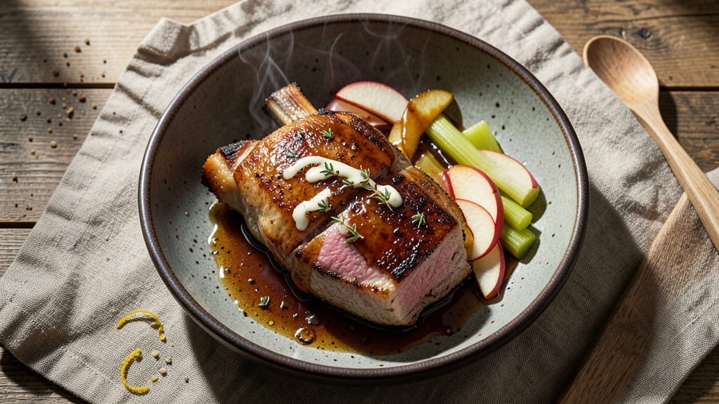 Anova Pork Chops Recipe: Celery Crown Crunch Over Smoky Apple Gravy