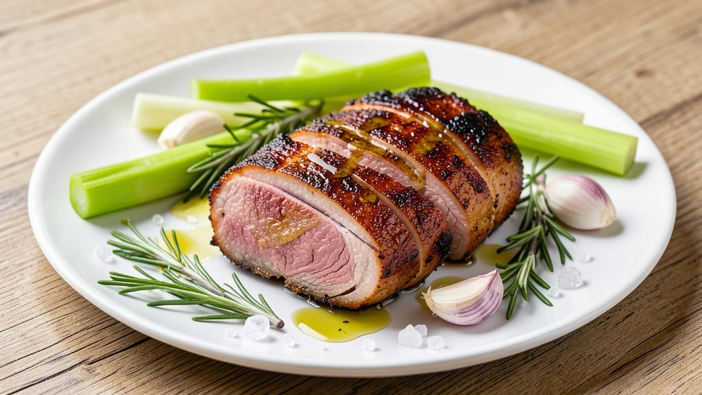 Air Fryer Rotisserie Pork Tenderloin Recipe: Crispy Celery Crowns Over Smoky Garlic Gravy